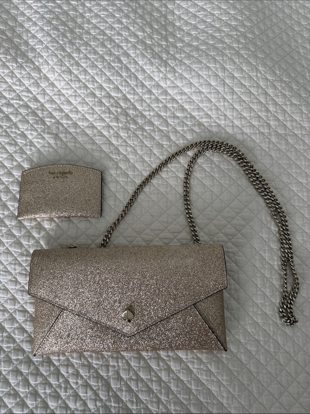 Kate Spade Glitter Envelope Chain Crossbody Bag in Champagne